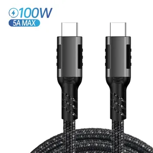 100w câble Usb C à C 6ft 2m type-c 5a E Mark Fast charge Nylon tressé câble cordon pour Samsung Xiaomi Macbook Ipad