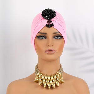 HZM-24182 femmes à volants Turban chapeau paillettes plissé Stretch tête enveloppe <span class=keywords><strong>chimio</strong></span> casquette <span class=keywords><strong>Bonnet</strong></span> avec broche pendentif - Product Image 3