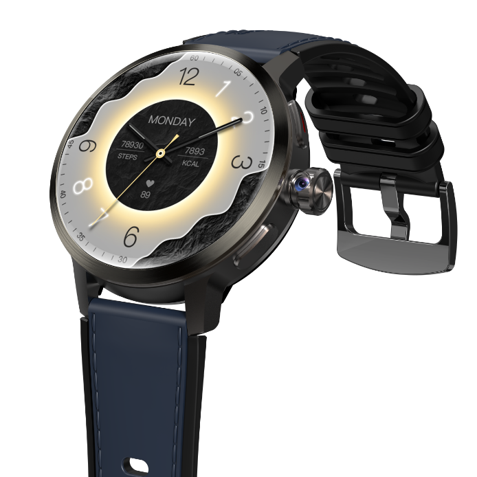 tarnish frame+black blue silicone strap