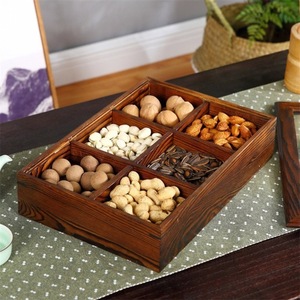 Caja de madera para frutos secos, contenedor de almacenamiento con tapa acrílica de seis compartimentos para nueces, dulces, decoración del hogar, tipo rectangular - Product Image 3