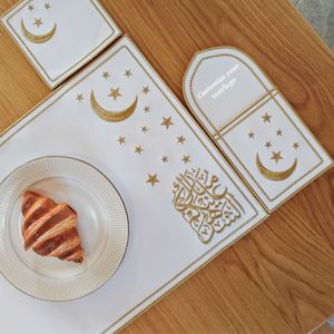 Nouveaux sets de table Ramadan 2026 personnalisés en cuir PU motif étoile et lune, résistants à la chaleur |   Décoration Islamique de Luxe pour la Maison pour l'Aïd al-Fitr - Product Image 2