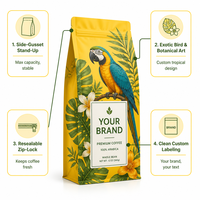 Sachet Doypack refermable à fermeture éclair pour café Arabica en grains entiers, torréfaction moyenne, petite production, avec logo personnalisé, 250g