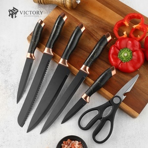 Custom 6 Pcs <b>sharp</b> Stainless Steel Steak Chef Non-stick Black Coating Kitchen <b>Knife</b> <b>Set</b> With Gift Box - Product Image 3