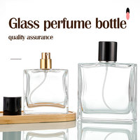 Flacon de parfum de 50 ml, flacon de parfum carré transparent en verre de 100 ml, flacon pulvérisateur de parfum réutilisable