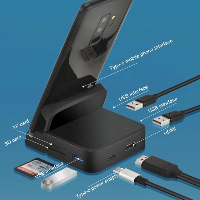 New Trendy Phone Holder 8 in 1 15W Type-c Hub Docking Station Base USB-C to HDM SD/TF Card Reader PD Charging