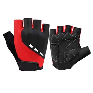 Guantes de Gimnasio Rojos y Negros de Medio Dedo, Transpirables, de Cuero Sintético, para Levantamiento de Pesas y Ciclismo, con Palma Acolchada y Correa de Velcro - Product Image 1