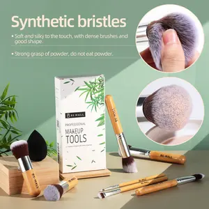 BS-MALL 11 pincéis de bambu vegan, pincéis de maquiagem para maquiagem com rosto sintético, ecológico, esponja de maquiagem