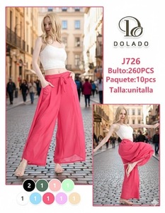 J726 Pantaloni Larghi da Donna in Crepe a Vita Alta, Vestibilità Ampia, con Coulisse, Tinta Unita, Tessuti, Casual - Product Image 3