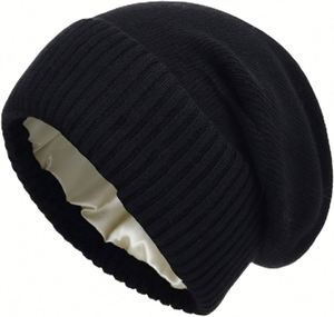 Cashmere Blend <b>Wool</b> Satin Lined Jacquard Cuffed Slouchy <b>Beanie</b> <b>Hat</b> for Unisex Adults Promotion Gift Keep Warm Comfortable Soft - Product Image 1