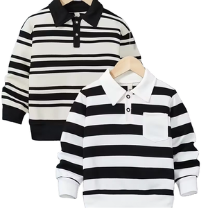 Felpa a Collo Polo a Righe Bianche e Nere per Ragazzi, Manica Lunga, Pullover a Righe per Bambini, Abbigliamento OEM ODM per Bambini all'Ingrosso - Product Image 2