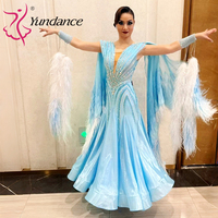 Robe de compétition de danse de salon internationale Yundance B-25158, costume de valse pour femmes, bleu, strass, satin Chrisanne