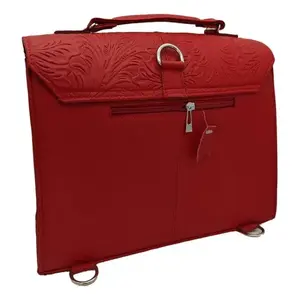 Sac fourre-tout en cuir de vachette pour femme Fana, design ciselé rouge, doublure en cuir véritable, fermeture à fermoir, bandoulière amovible - Product Image 5