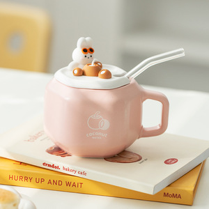 แก้วเซรามิคลายการ์ตูนกระต่ายสำหรับกาแฟและนม 380 มล. เป็นมิตรกับสิ่งแวดล้อม เหมาะเป็นของขวัญสำหรับมื้อเช้า ใช้ในบ้าน - Product Image 4