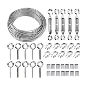 304 thép không gỉ bọc cáp dây Rope M5 turnbuckle móc và mắt thimbles Kit cho Sun Shade Sail dù để che nắng Tán lều