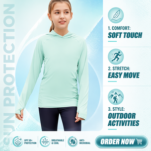 Kids UPF 50+ Fishing Shirt Long Sleeve Girls Quick Dry Custom Print Sun Protection Clothing Athletic Hoodie Nylon Spandex Fabric