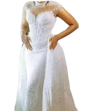 2024 Новое свадебное платье AliExpress, Африканское трансграничное свадебное платье с глубоким V-вырезом, съемная фабричная Русалка