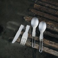 Ensemble de cuisine portable en titane pur léger pour le camping, les voyages en plein air, couverts pliables avec couteau, fourchette, cuillère, cuillère-fourchette