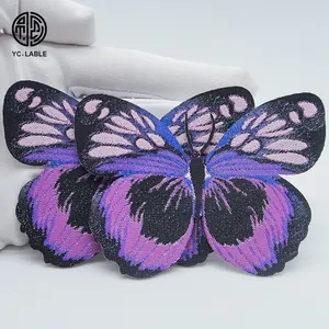 High quality Woven Label Brand Name Label with Purple Butterfly custom logo