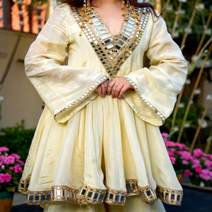 Wholesale Indian Ethnic Wear Mirror Work Short Kurti Sharara Set Silk Chiffon Designer <b>3</b>-<b>Piece</b> Pakistani Salwar Kameez <b>Suite</b> - Product Image 4