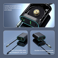 Cargador de Coche con Encendedor de Cigarrillos de 5 Puertos PD65W, Cable Tipo-C Retráctil Integrado, Pantalla Digital de Voltaje, Indicador LED de 12-24V