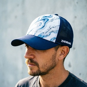 Custom Logo Navy Blue Marble Print Trucker Hat Adjustable Mesh Back Minimalist Casual Breathable <b>Cap</b> for Men <b>Women</b> - Product Image 5
