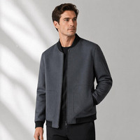 Veste bomber côtelée chinée Jancoco pour homme, courte, avec fermeture éclair et poches plaquées, en laine, pour l'automne et l'hiver