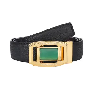 Gift box packaging Best selling Fashion men belts genuine cow leather automatic Diamond inlaid jade buckle belt