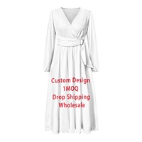 2024 nouvelle mode taille à manches longues cravate robe imprimer à la demande personnalisé en gros Offre Spéciale col en v à manches longues en vedette robe