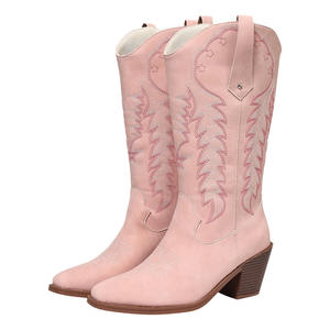 Bottes de cowboy western pour femme, automne, style punk flamboyant, brodées, à bout carré, hauteur genou, talon épais, bottes de chevalier uniques et tendance - Product Image 5