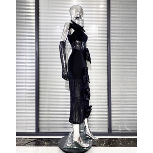 Abito Sexy da Donna Monospalla con Applicazioni Floreali Trasparenti, Vestito da Sera <span class=keywords><strong>per</strong></span> Feste, Sfilate, Performance sul Palco, <span class=keywords><strong>Abbigliamento</strong></span> da Cocktail - Product Image 2