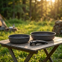 Ensemble de 3 poêles CAROTE compatibles avec les cuisinières à induction et à gaz, sans PFOA/PFOS, poignées amovibles, revêtement antiadhésif, extérieur en acier inoxydable, utilisable au four