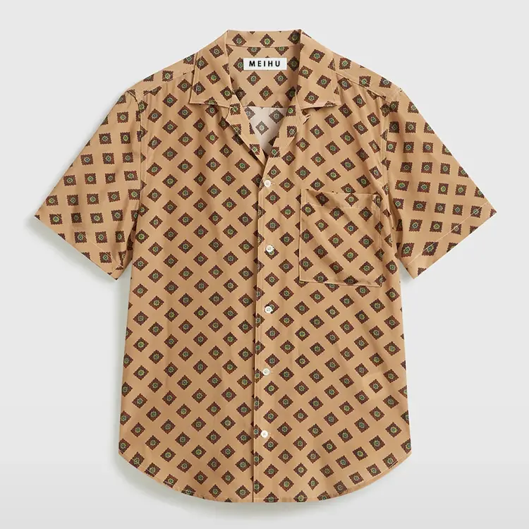 Custom All Over Print Button Up Silk Cuban Collar Shirt Button Shirts For Men