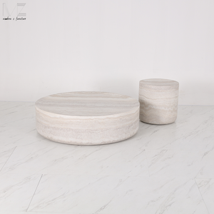 <span class=keywords><strong>Mesa</strong></span> <span class=keywords><strong>de</strong></span> <span class=keywords><strong>Centro</strong></span> Redonda <span class=keywords><strong>de</strong></span> Fibra <span class=keywords><strong>de</strong></span> Vidrio con Forma <span class=keywords><strong>de</strong></span> Travertino, Estilo Wabi Sabi, Minimalista, Moderna y Lujosa, para la Sala <span class=keywords><strong>de</strong></span> Estar - Product Image 3