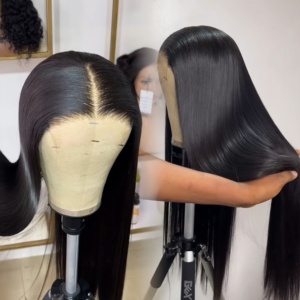 Cheveux longs perruque à franges raides avec <span class=keywords><strong>frange</strong></span> vierge brésilienne Remy pas cher cheveux humains fait à la machine perruques vente chaude pré plumé - Product Image 1