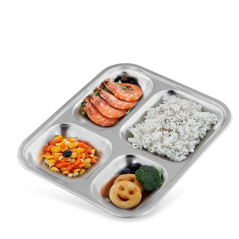 Escola 4 Compartimentos de Aço Inoxidável Fast Food Bandeja de Jantar Dividida com Preço Barato