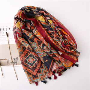 Thời Trang Hình Học Sọc Paisley Mô Hình Khăn Cho Phụ Nữ Hồi Giáo Phong Cách Cotton <span class=keywords><strong>Viscose</strong></span> Với Tua Mùa Đông Hijab Voile Khăn - Product Image 3