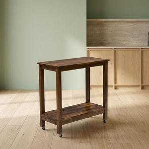 Console moderne en bois massif avec base sur pieds et étagère inférieure sur roulettes pour salon, chambre et couloir - Product Image 2