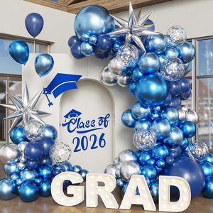 Set de Decoración de Lujo para Fiesta de Graduación, Globos de Plástico Azul Marino, Blanco y Dorado, para Escuela Secundaria y Celebraciones, Gran Venta - Product Image 3