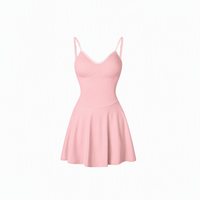 Robe de sport pour femme à bretelles spaghetti, col en V, ourlet évasé, avec logo personnalisé, pour yoga et tennis, en nylon et élasthanne, vêtement de fitness