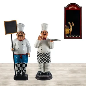 106cm Fat Chef Figurines Factory Wholesale Large Polyresin Chef with Tray for Bakery Life Size Resin Sculpture