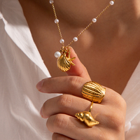 Collar Wanxing Serie Océano, Chapado en Oro de 18K, Acero Inoxidable, con Colgante de Estrella de Mar y Concha de Perla en Espiral, para Mujer