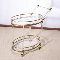 Chariot de service moderne européen antique à 2 niveaux en acier inoxydable et verre acrylique à 4 roues multifonctionnel pour hôtel, cuisine et salle à manger