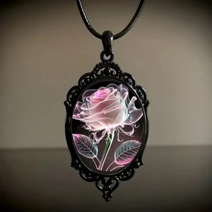 Dôme en Verre Personnalisé Papillon Rose Fleur Nature Photo Collier Rétro Gothique Noir Foncé Collier Femmes Filles Saint Valentin Cadeaux - Product Image 3