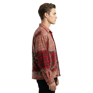 <span class=keywords><strong>Camicia</strong></span> da <span class=keywords><strong>Uomo</strong></span> TOPSHOW Oversize Plus Size, Stile Vintage Effetto Consumato, Lavaggio Acido, <span class=keywords><strong>a</strong></span> <span class=keywords><strong>Quadri</strong></span>, con Bottoni, in Cotone, con Strass, Maniche Lunghe in Flanella - Product Image 4
