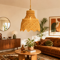 Abat-jour suspendu en macramé jaune moutarde fait main, lampe suspendue en corde de coton bohème pour la décoration de chambre, café, hôtel
