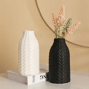 Jarrones de cerámica hidropónica de porcelana de estilo tejido negro minimalista hechos a mano creativos