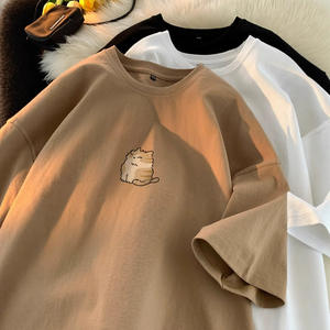 T-shirt décontracté à manches courtes pour homme, style japonais, perlé, écologique, en pur coton, nouveau style d'été, coupe ample pour jeunes - Product Image 1