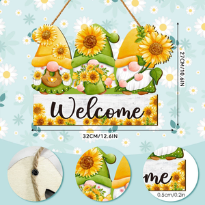 Insegna di benvenuto in legno decorativa da appendere alla parete, stile Art Déco, con natura morta primaverile ed estiva, per anniversario, per porta d'ingresso in stile rustico - Product Image 5