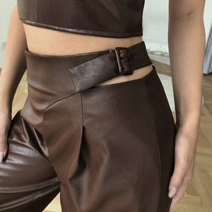 <span class=keywords><strong>Pantaloni</strong></span> <span class=keywords><strong>in</strong></span> <span class=keywords><strong>Pelle</strong></span> di Alta Qualità per Donna, Gamba Larga con Cintura, <span class=keywords><strong>Pantaloni</strong></span> <span class=keywords><strong>in</strong></span> <span class=keywords><strong>Pelle</strong></span> Marrone - Product Image 6