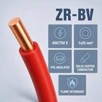 Kabel Listrik Rumah Bangunan Tembaga Padat Inti Tunggal Tahan Api ZR-BV 450/750V 1x25mm2